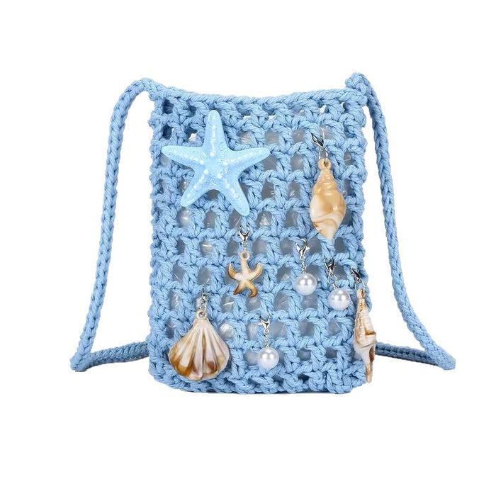 Wholesale Trendy Blue Cotton Rope Woven Small Crossbody Bag