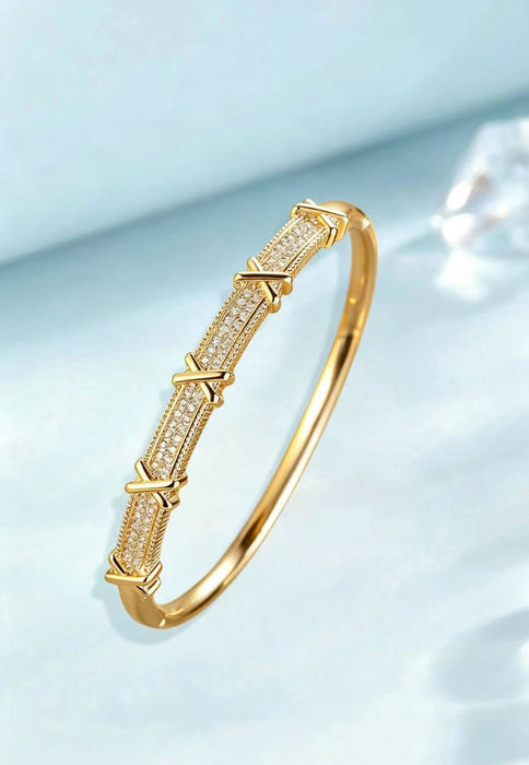 Wholesale Minimalist Zircon Bracelet For Women Gold Plated Copper Jewelry Accessory Trendy Everyday Wear Boutique Resale