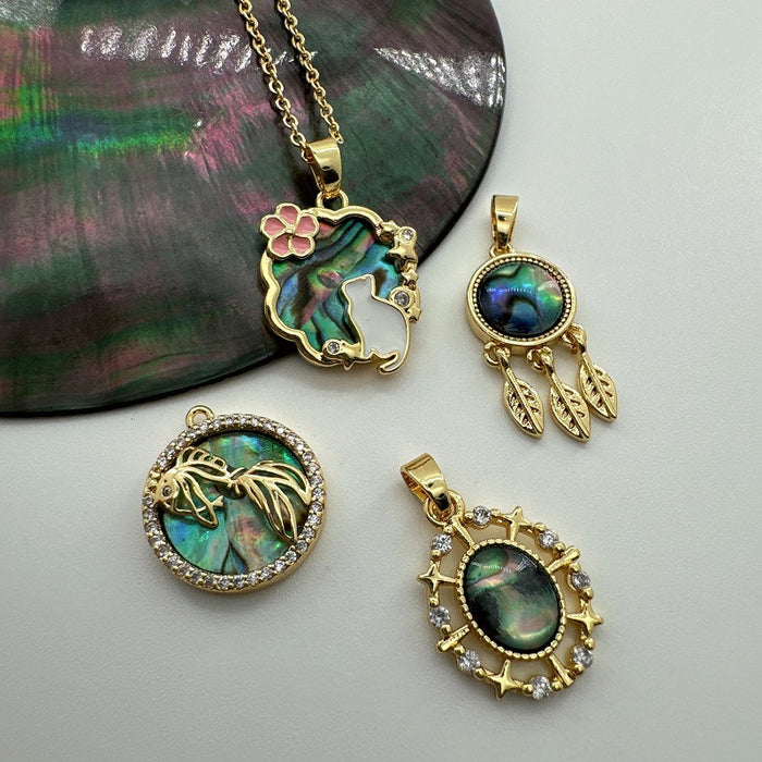 Wholesale Koi Fish Mother-of-Pearl Pendant Copper Electroplated Jewelry Accessory MOQ≥2