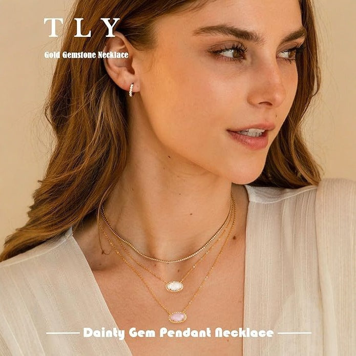 Wholesale Gilded exquisite pendant necklace, oval gemstone crystal, light luxury item