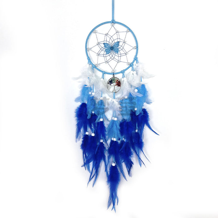 Wholesale Butterfly Gradient Dream Catcher with Crystal Stones and Life Tree Feather Hanging Ornament MOQ≥2