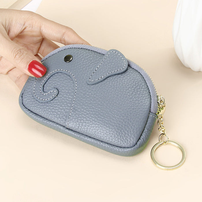 Wholesale Creative Keychain Coin Bag Cute Cartoon Baby Elephant Mini Coin Bag Leather Coin Purse for Women