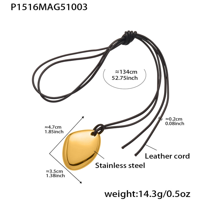 Wholesale Heart-shaped leather cord long irregular geometric pendant sweater chain niche stainless steel necklace