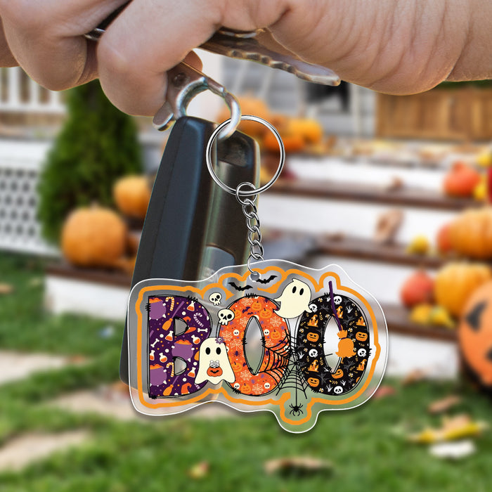 Wholesale Acrylic BOO Letters Ghost Bat Halloween Keychain JDC-KC-LvQ003