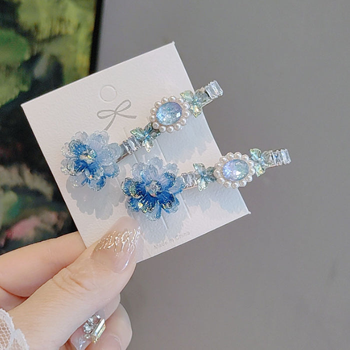 Wholesale Gradient Flower Diamond Hair Clip Female Edge Duckbill Clip