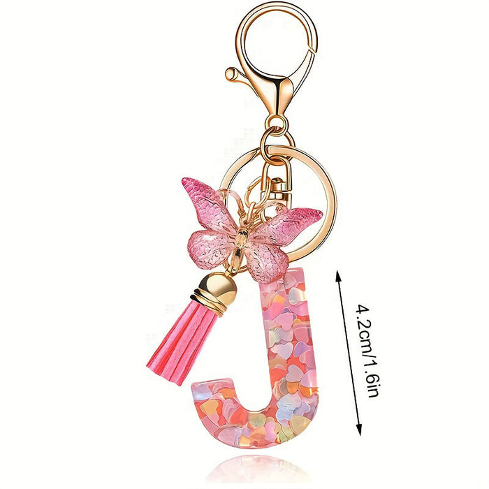 Wholesale Fashion pink letter key chain love sequins butterfly tassel key chain crystal  accessories