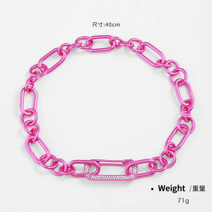 Wholesale Earrings Alloy Pink Thick Chain Necklace Bracelet Necklace Set MOQ≥2 JDC-ES-kenj012