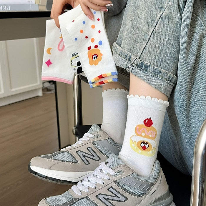 Wholesale Cartoon Cute White Socks Women's Stockings Mid-length Socks Cat Rabbit Student Stacked Socks