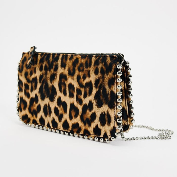 Wholesale Leopard Print Rivet Decorated Mini Shoulder Crossbody Bag