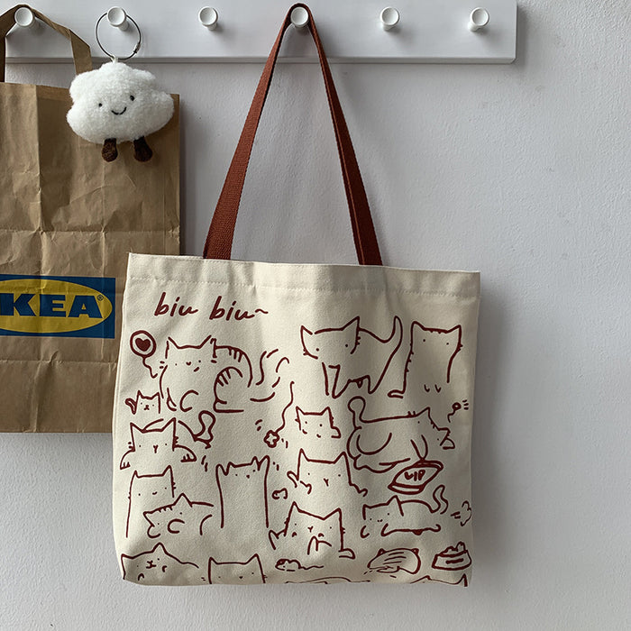 Wholesale Hand drawn shoulder bag, backpack, artistic retro style, large capacity canvas bag