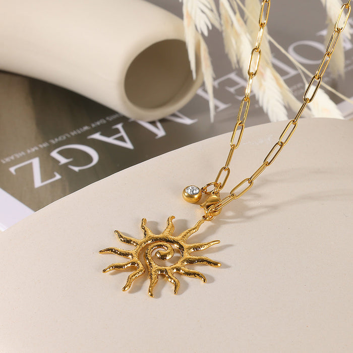 Wholesale titanium steel sun pendant necklace  birthday stone clavicle chain