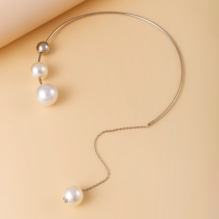 Wholesale Minimally geometric personalized round bead collarbone chain with niche design, open collar imitating pearl necklace