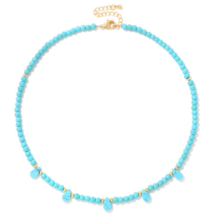 Wholesale 4mm stone round bead clavicle chain necklace with amethyst and turquoise