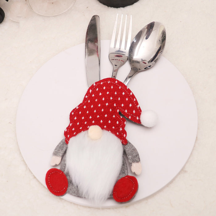 Wholesale Christmas decorations cartoon faceless doll knife and fork set kitchen dress props creative three-dimensional knife and fork bag
