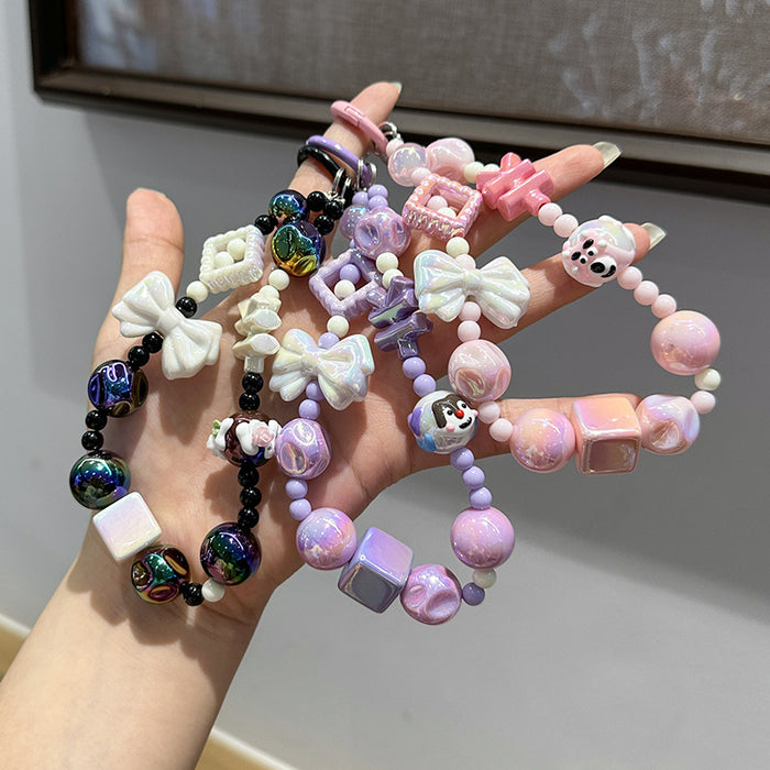 Wholesale Creative bow bead acrylic keychain bracelet pendant chain