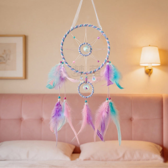 Wholesale Bohemian Dreamcatcher Wind Chime with Colorful Feathers Handmade Stainless Iron Decorative Accent MOQ≥2