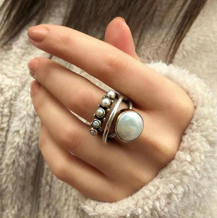Wholesale Cross border Retro Independent Station New Product Ring Creative New Large Pearl Open Ring Fashion Diamond Set Ring
