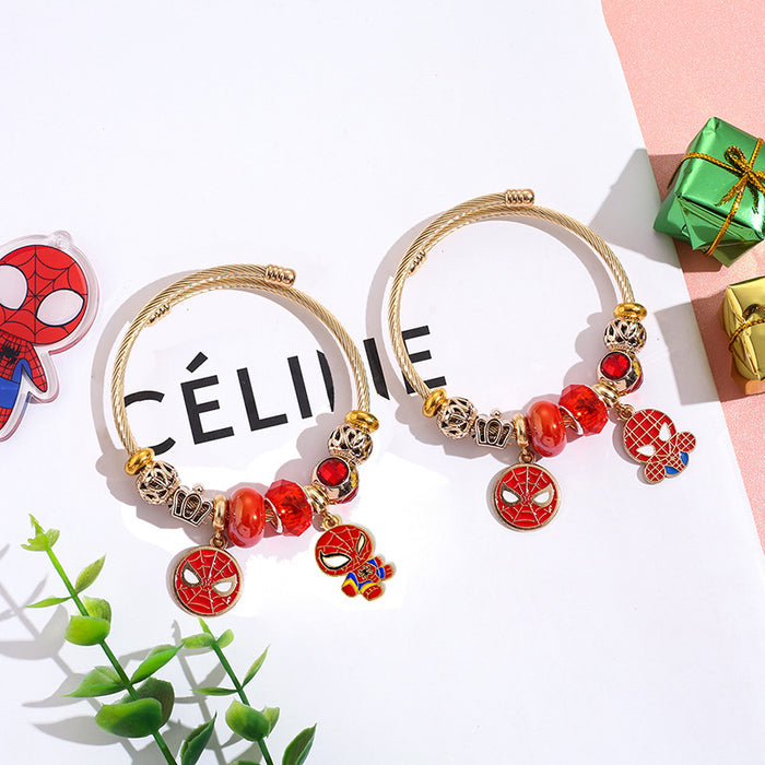 Wholesale Superhero Themed Stainless Steel Beaded Bracelet with Pendant Trendy Jewelry Accessory for Women