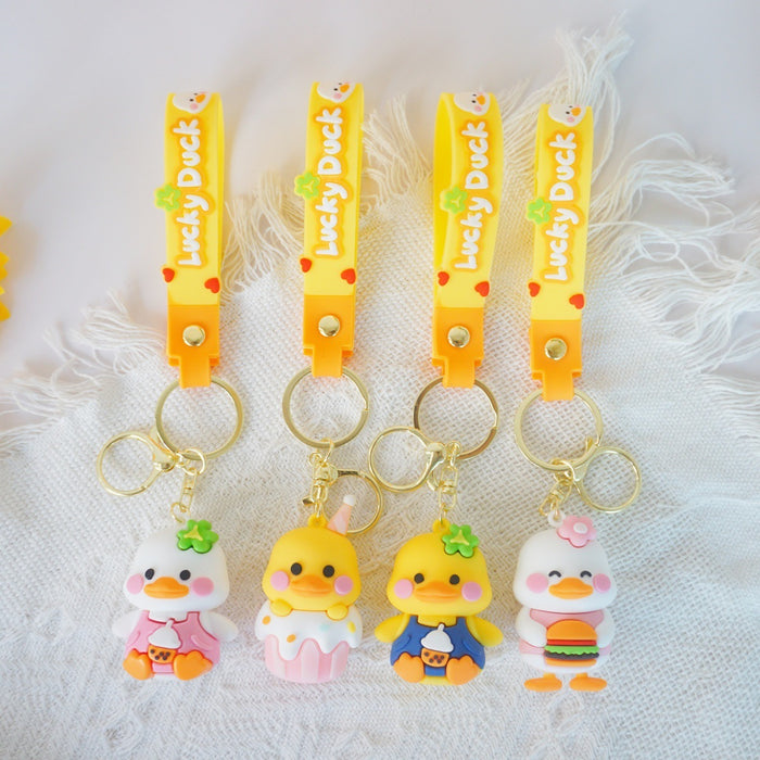 Wholesale Cute Silicone Duck Keychain in Blue Ice Cream Bag Charm Car Accessory