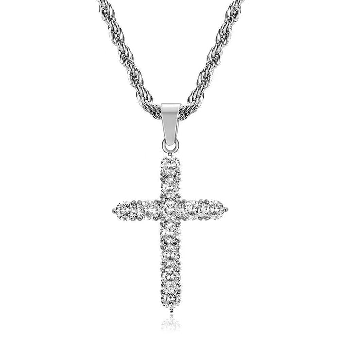 Wholesale Full Diamond Cross Necklace Titanium Steel Accessories Personalized Sweater Chain