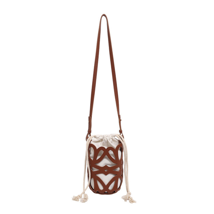 Wholesale  Autumn Street Style Hollow Cylinder Drawstring Bag Black P. U.  Medium Fashion Accessory