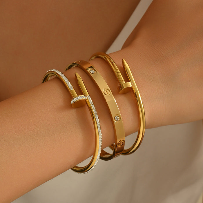 Wholesale Chic Starry Nail Bangle Titanium Steel Full Crystal Bracelet Fashion Jewelry Accessory
