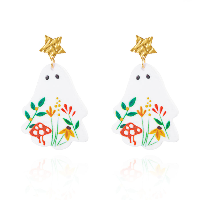 Wholesale  Earrings Acrylic Flower Ghost Cartoon Ghost Print Pendant Fashion Personalized Earrings