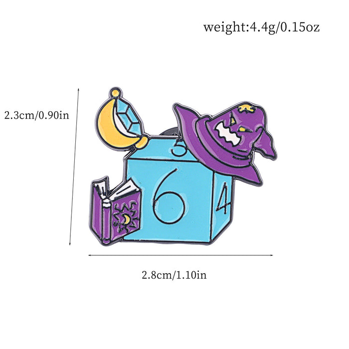 Wholesale Zinc alloy dice brooch twenty sided multi faceted metal badge with numbers