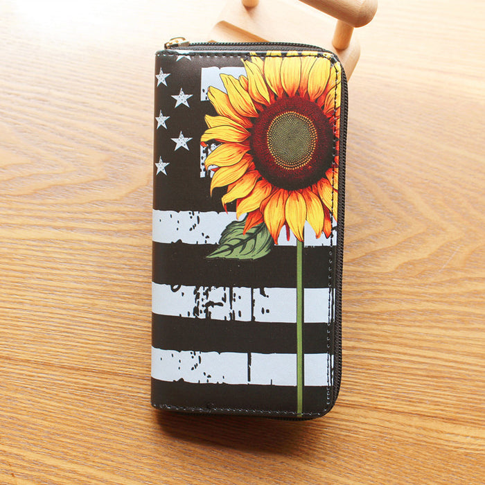 Wholesale PVC sunflower print single-zip women' s wallet
