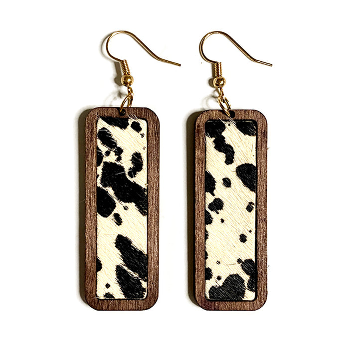 Wholesale leopard print simple bar genuine leather earrings retro geometric texture inlaid earrings