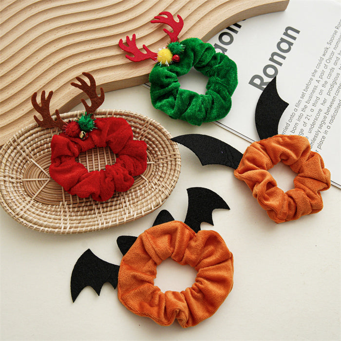 Wholesale Halloween Christmas New Antler Bat Flannel Large Intestine Hair Tie JDC-HS-SanTai002