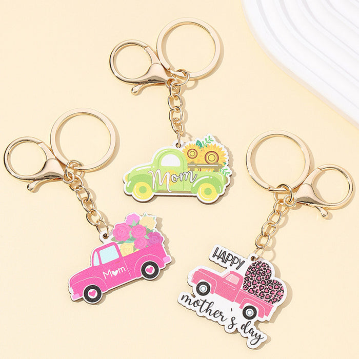 Wholesale Leopard Print Truck Western Style Mother's Day Wooden Keychain JDC-KC-RongR015