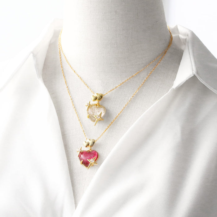 Wholesale  jewelry  colorful hair  heart pendant necklace gold plated clavicle chain