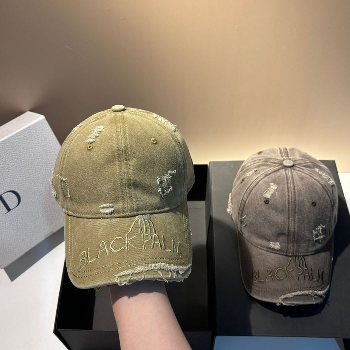 Wholesale Fashionable and personalized embroidered letter hole baseball cap, outdoor versatile, washed cotton denim gradient duckbill cap