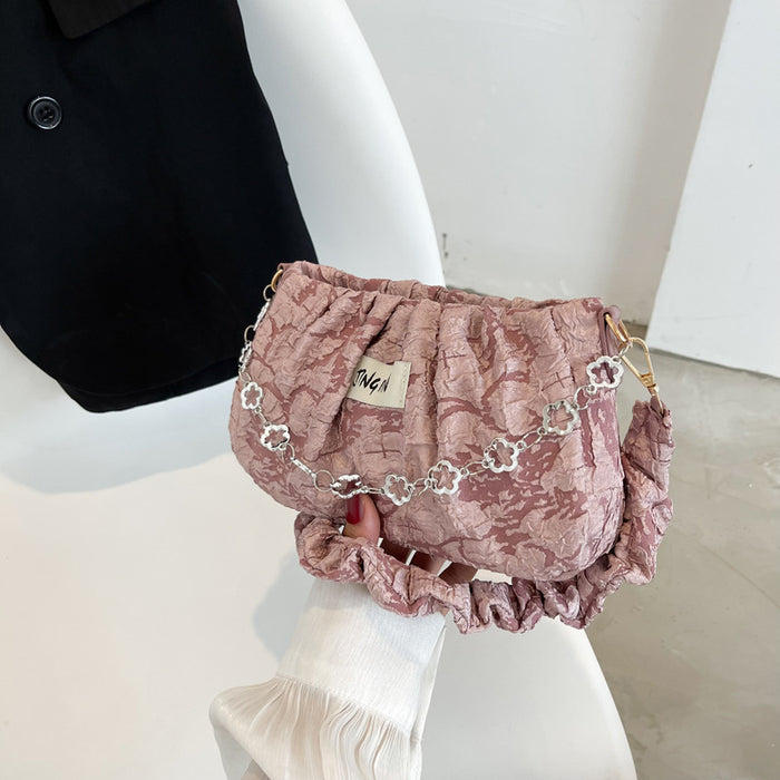 Wholesale Minimalist bag chain, fashionable pleated fabric bag, single shoulder crossbody casual cloud bag