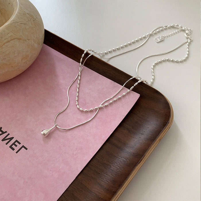 Wholesale Daily minimalist double layered water droplet necklace for women with a cool and aloof style, personalized temperament, high-end feeling, collarbone chain