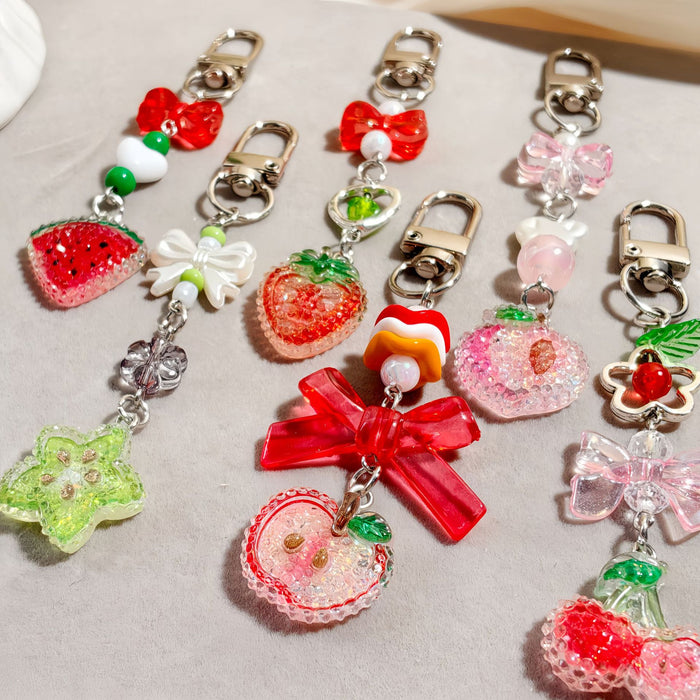 Wholesale Cartoon Fruit Beaded Charm Set - Electroplated Phone Bag Keychain Accessory