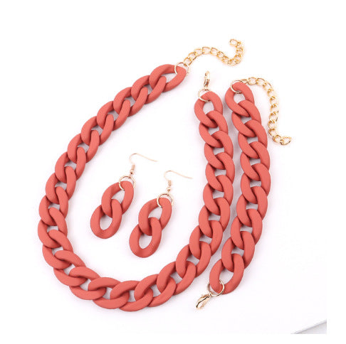 Wholesale Acrylic Rubber Feel Paint Versatile Necklace Earrings Set JDC-ES-ChouD012