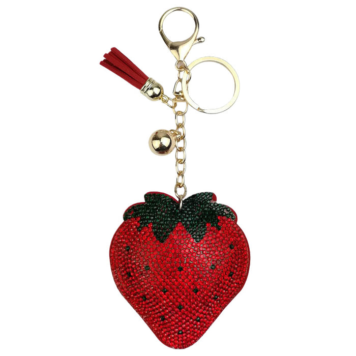 Wholesale Strawberry Fleece Rhinestone Keychain