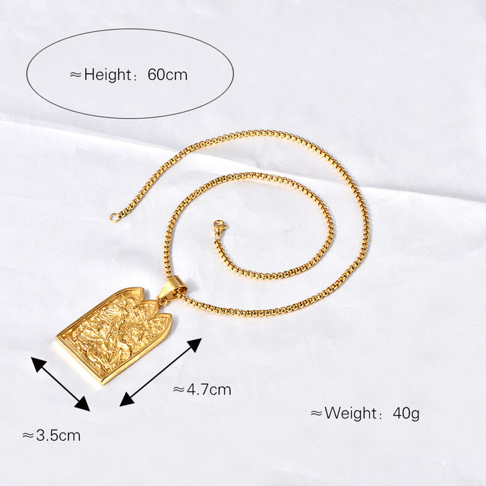 Wholesale HIPHOP titanium steel vacuum plating medieval Saint George necklace