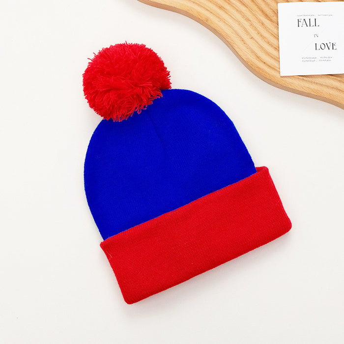 Wholesale New Color-Blocked Large Head Circumference Woolen Hats Autumn and Winter Fur Ball Knitted Hats Winter Warm Hats