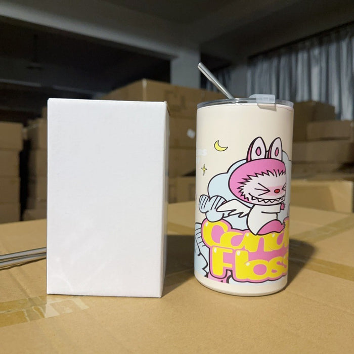 Wholesale stainless steel thermos cup printing cartoon high color value suction tube cup portable large capacity ice coffee cup