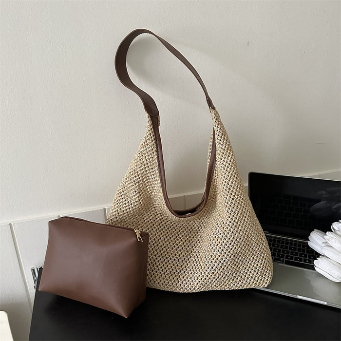 Wholesale Leisure beach popular woven mother and child bag, fashionable and stylish one shoulder beach travel grass woven bag