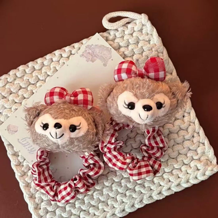 Wholesale Cute Duffy Bear Shirley May Hair Loop Hair Rope Red Plaid Hair Rope Girl Sweet Girl Heart