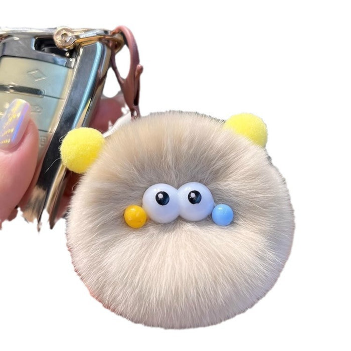 Wholesale Rex Rabbit Fur Small Charcoal Ball Furry Keychain