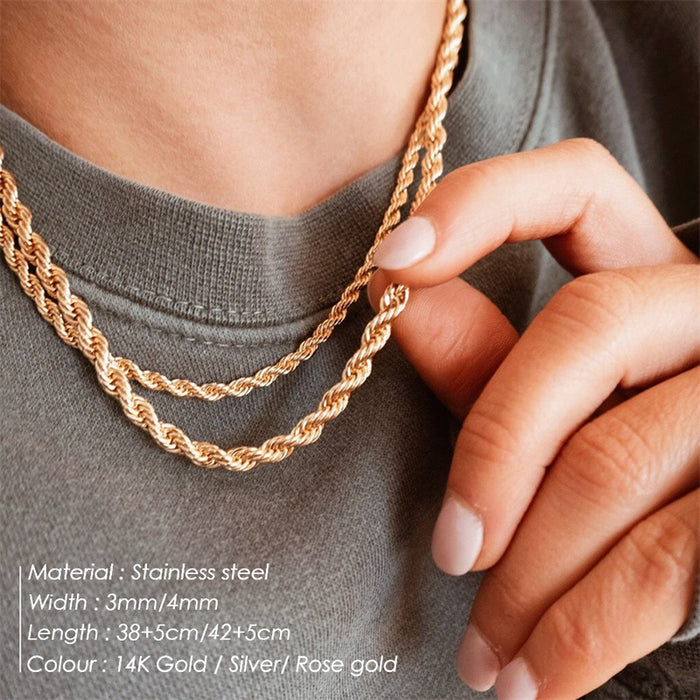 Wholesale Gold Plated Twisted Chain Men and Women Stainless Steel Necklace JDC-NE-TuoF006