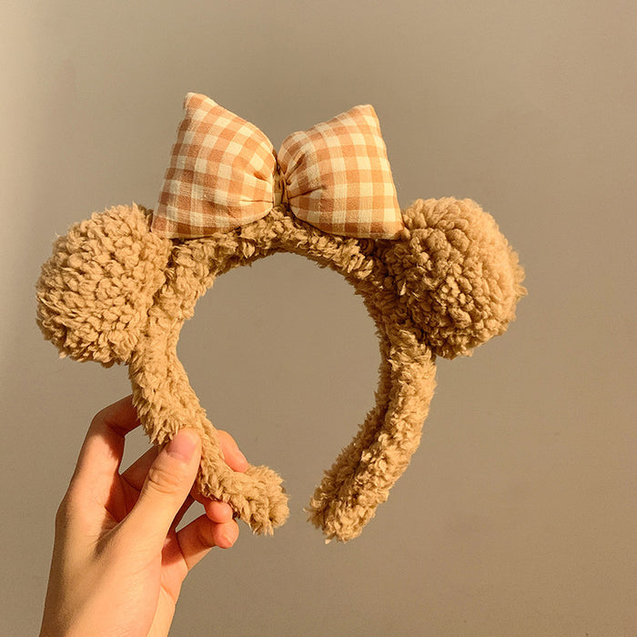Wholesale Cute bear ear bow plush headband