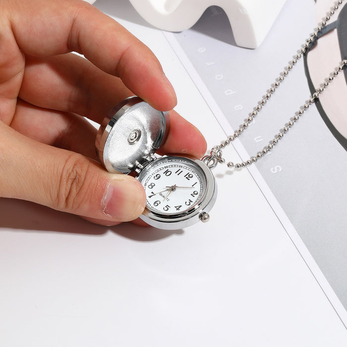 Wholesale Silver rotating pocket watch student flip necklace watch