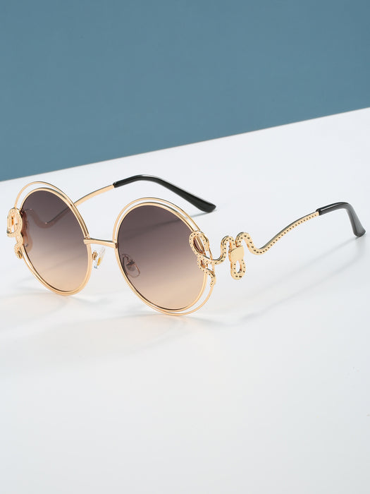 Wholesale Hollow Ocean Piece Color Round Frame Sunglasses Metal Double Loop Retro Sunglasses