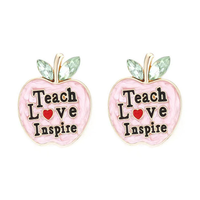 Wholesale dripping oil Apple letter alloy ear studs earrings for women